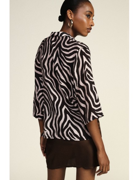 Dixie zebraprint blouse met knoop aan de voorkant