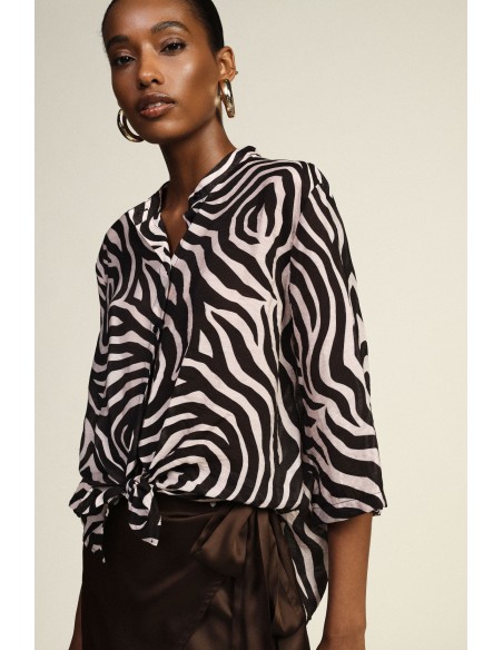 Dixie zebraprint blouse met knoop aan de voorkant