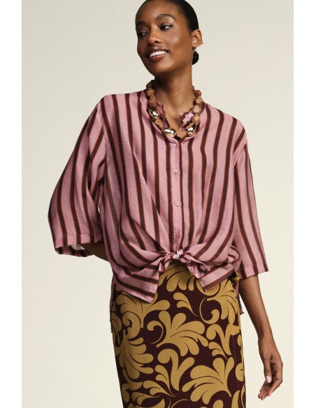 Gestreept shirt met frontknoop en driekwartmouwen Dixie