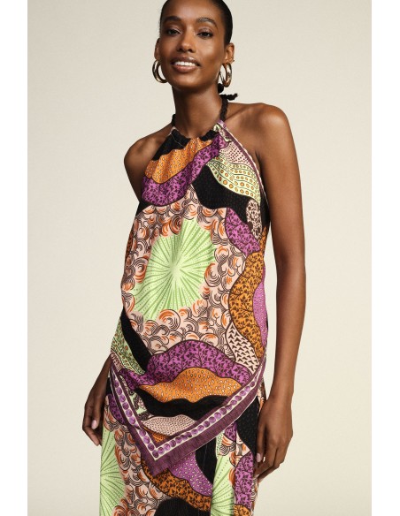 Bandeautop met geometrische print en strikbandje Dixie