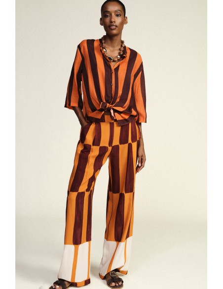 Dixie palazzo-broek met brede strepen en hoge taille