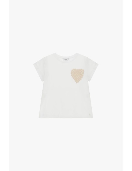 T-shirt met korte mouwen en geborduurd hartje aan de voorkant alstublieft