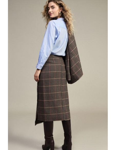 Dixie Midi-rok met hoge taille en pied-de-poulepatroon
