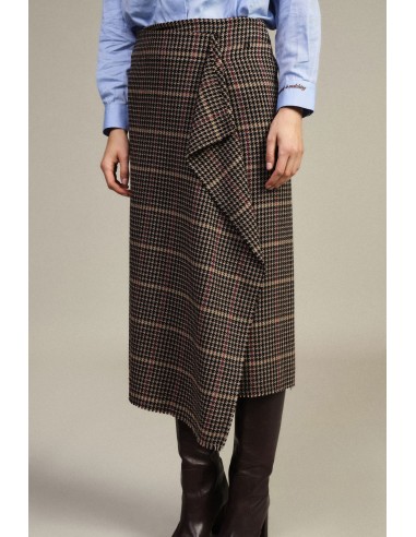 Dixie Midi-rok met hoge taille en pied-de-poulepatroon