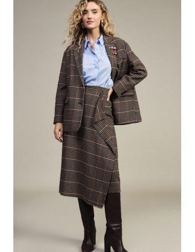 Dixie Midi-rok met hoge taille en pied-de-poulepatroon