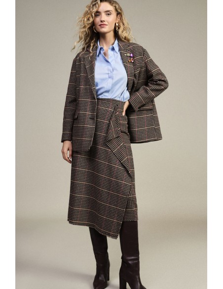 Dixie Midi-rok met hoge taille en pied-de-poulepatroon