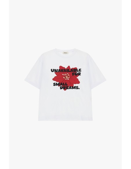 Dixie T-shirt met ronde hals, bloemenprint en tekst aan de voorkant