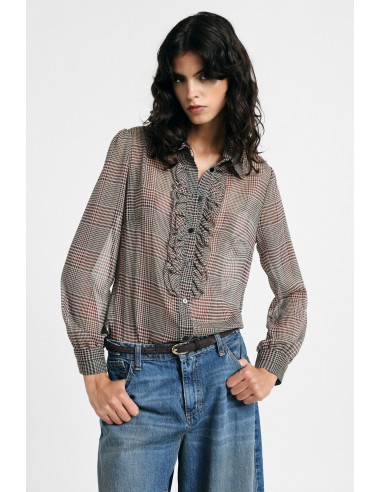 Geruit shirt met ruches en lange mouwen alstublieft