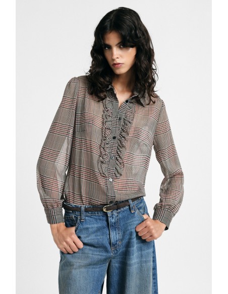 Geruit shirt met ruches en lange mouwen alstublieft