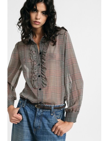Geruit shirt met ruches en lange mouwen alstublieft