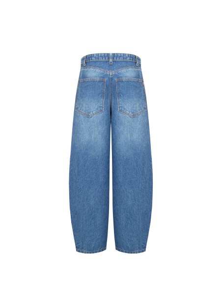 Ballonjeans met een versleten effect en omgeslagen tailleband