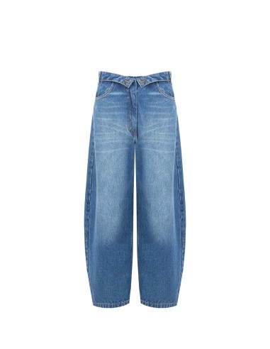 Ballonjeans met een versleten effect en omgeslagen tailleband