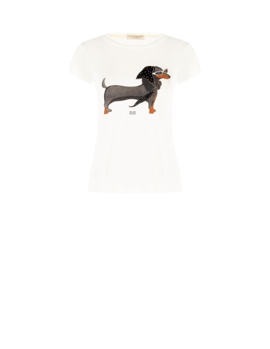 Regular T-shirt van viscosemix met teckelprint en strass-steentjes van Rinascimento