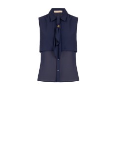 Getailleerde blouse van georgette met strikdas en juweeldetail van Rinascimento