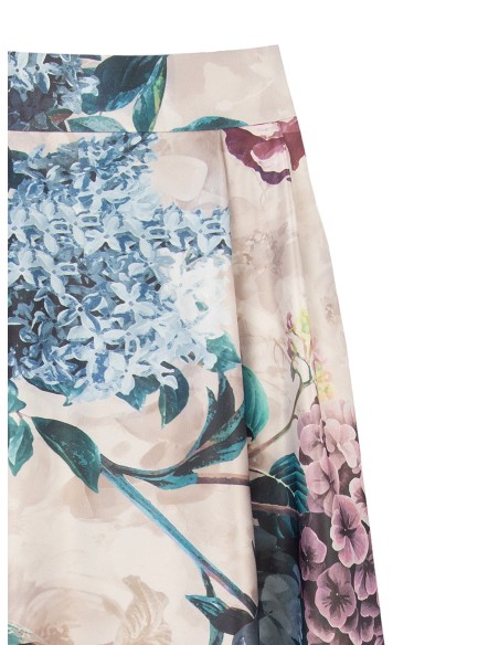Lange rok van duchess-satijn met bloemenprint en zakken van Rinascimento