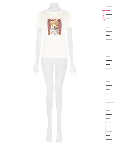 Regular T-shirt van katoenmix met luipaardprint en strasssteentjes Rinascimento
