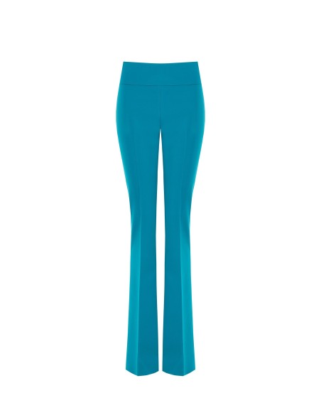 Rinascimento broek met wijde pijpen van technische stof en een tailleband