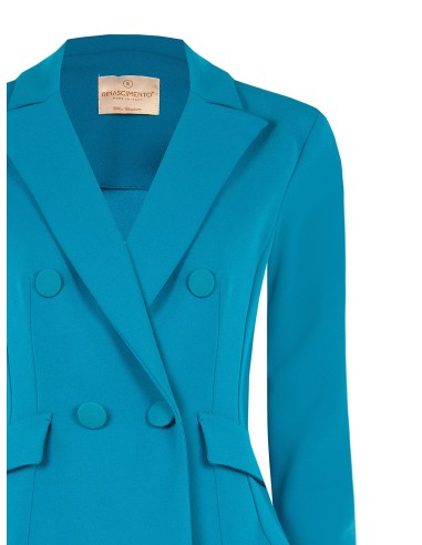 Getailleerde korte blazer met dubbele rij knopen van scuba-crêpe met bijpassende knopen van Rinascimento