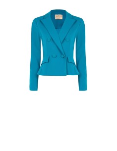 Getailleerde korte blazer met dubbele rij knopen van scuba-crêpe met bijpassende knopen van Rinascimento