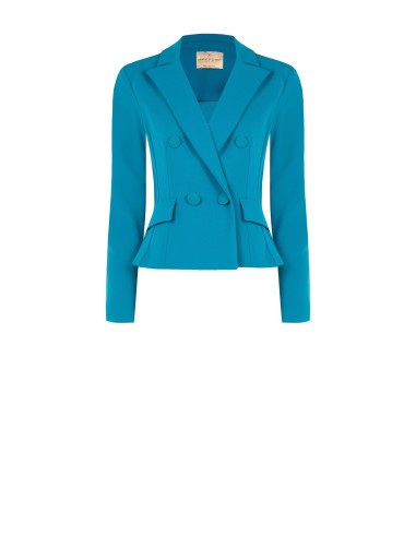 Getailleerde korte blazer met dubbele rij knopen van scuba-crêpe met bijpassende knopen van Rinascimento