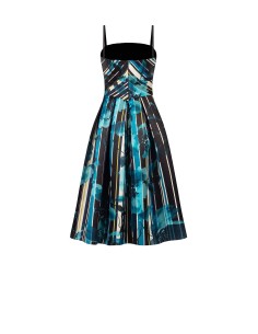 Midi-jurk met bustier van gestructureerd duchesse-satijn met bloemen- en streeppatroon van Rinascimento 2