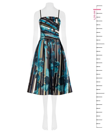 Midi-jurk met bustier van gestructureerd duchesse-satijn met bloemen- en streeppatroon van Rinascimento
