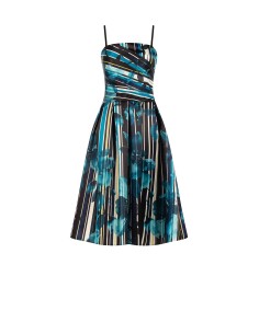 Midi-jurk met bustier van gestructureerd duchesse-satijn met bloemen- en streeppatroon van Rinascimento