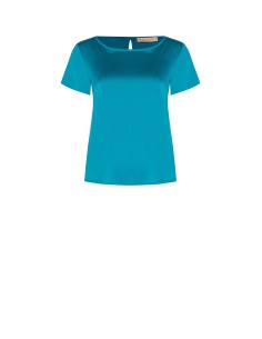 Vloeiende satijnen blouse met korte mouwen en ronde hals van Rinascimento