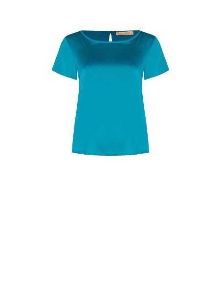 Vloeiende satijnen blouse met korte mouwen en ronde hals van Rinascimento
