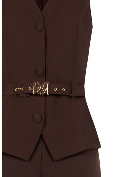 Jumpsuit van cadystof met tweedeligeffect, bijpassende stevige riem en gesp met RR Rinascimento-logo