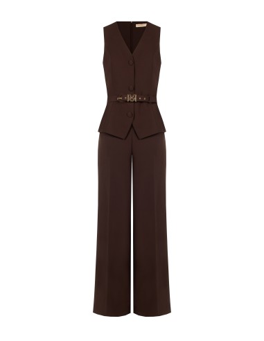 Jumpsuit van cadystof met tweedeligeffect, bijpassende stevige riem en gesp met RR Rinascimento-logo