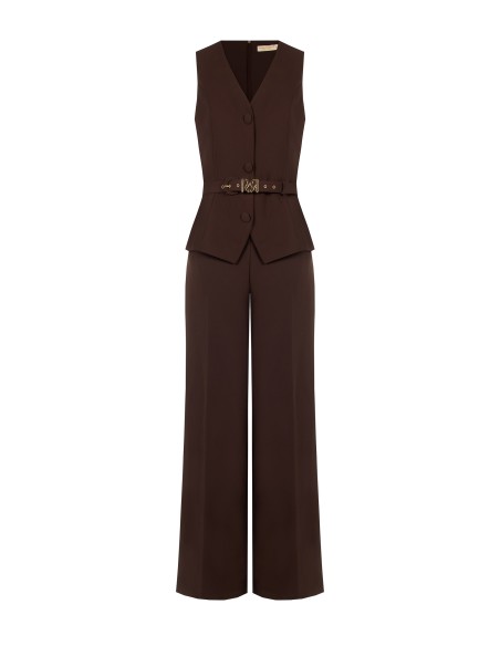 Jumpsuit van cadystof met tweedeligeffect, bijpassende stevige riem en gesp met RR Rinascimento-logo