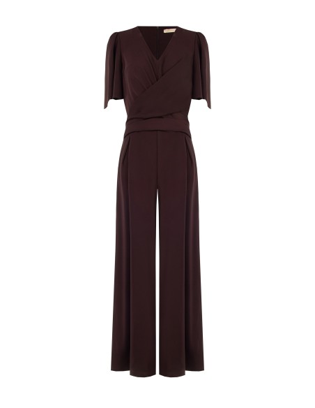 Palazzo-jumpsuit van cadistof met een gekruiste V-hals van Rinascimento