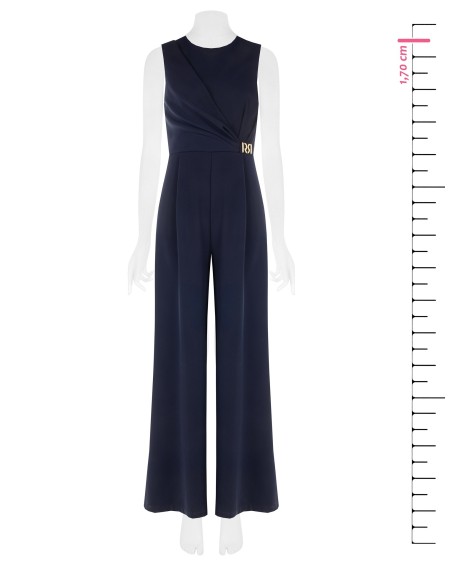Palazzo-jumpsuit van cadistof met gouden RR-detail van metaal Rinascimento