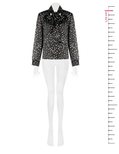 Ruimvallende, soepelvallende satijnen blouse met stippen, V-hals en strik Rinascimento