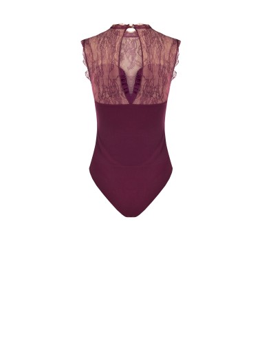 Aansluitend bodysuit van jersey met inzetstuk van Chantilly-kant