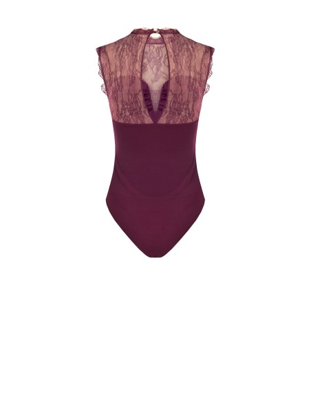 Aansluitend bodysuit van jersey met inzetstuk van Chantilly-kant