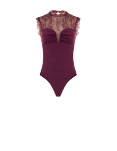Aansluitend bodysuit van jersey met inzetstuk van Chantilly-kant