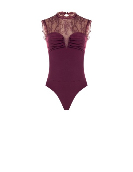 Aansluitend bodysuit van jersey met inzetstuk van Chantilly-kant