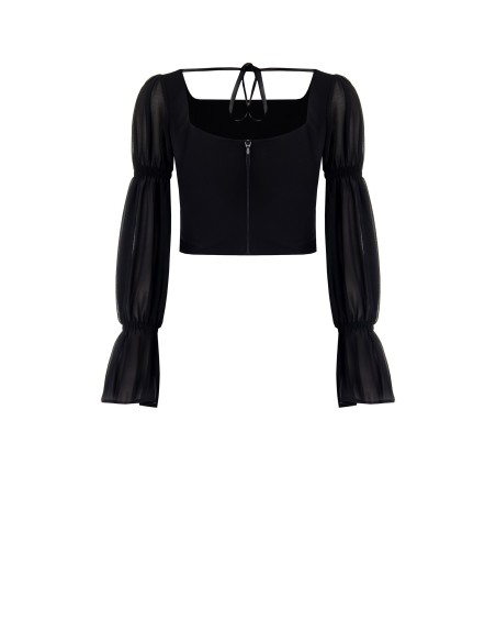 Top van scuba-crêpe met mouwen van georgette van Rinascimento
