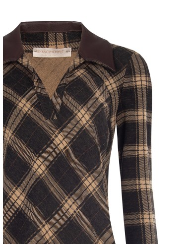 Getailleerd poloshirt van jacquardstof met ruitpatroon en kraag van imitatieleer, Rinascimento