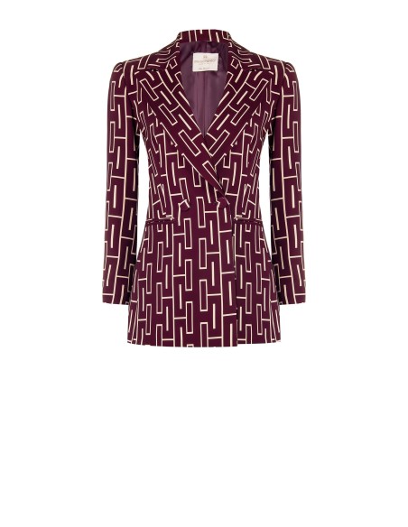 Getailleerde oversized blazer met dubbele rij knopen van bedrukte technische stof van Rinascimento