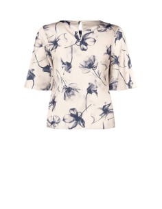 Curvy-blouse van satijn met grote vervaagde bloemen en korte mouwtjes – Rinascimento Curvy 2