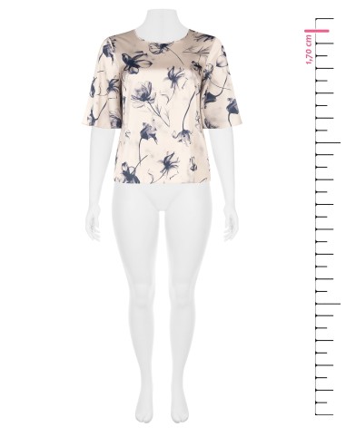 Curvy-blouse van satijn met grote vervaagde bloemen en korte mouwtjes – Rinascimento Curvy