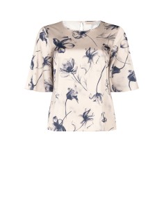 Curvy-blouse van satijn met grote vervaagde bloemen en korte mouwtjes – Rinascimento Curvy