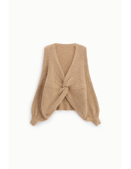 Gebreid vest met een knoop aan de voorkant en wijde mouwen aub