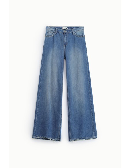 Wijde pijp-jeans met gerafelde zoom, alstublieft