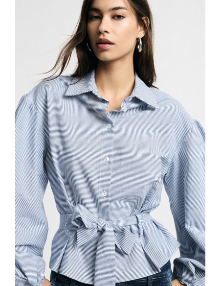 Gestreepte blouse met wijde mouwen en ceintuur, alstublieft
