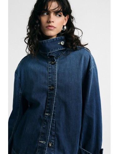 Korte denimjas met hoge kraag en knopen Please