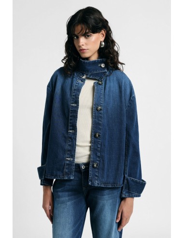 Korte denimjas met hoge kraag en knopen Please